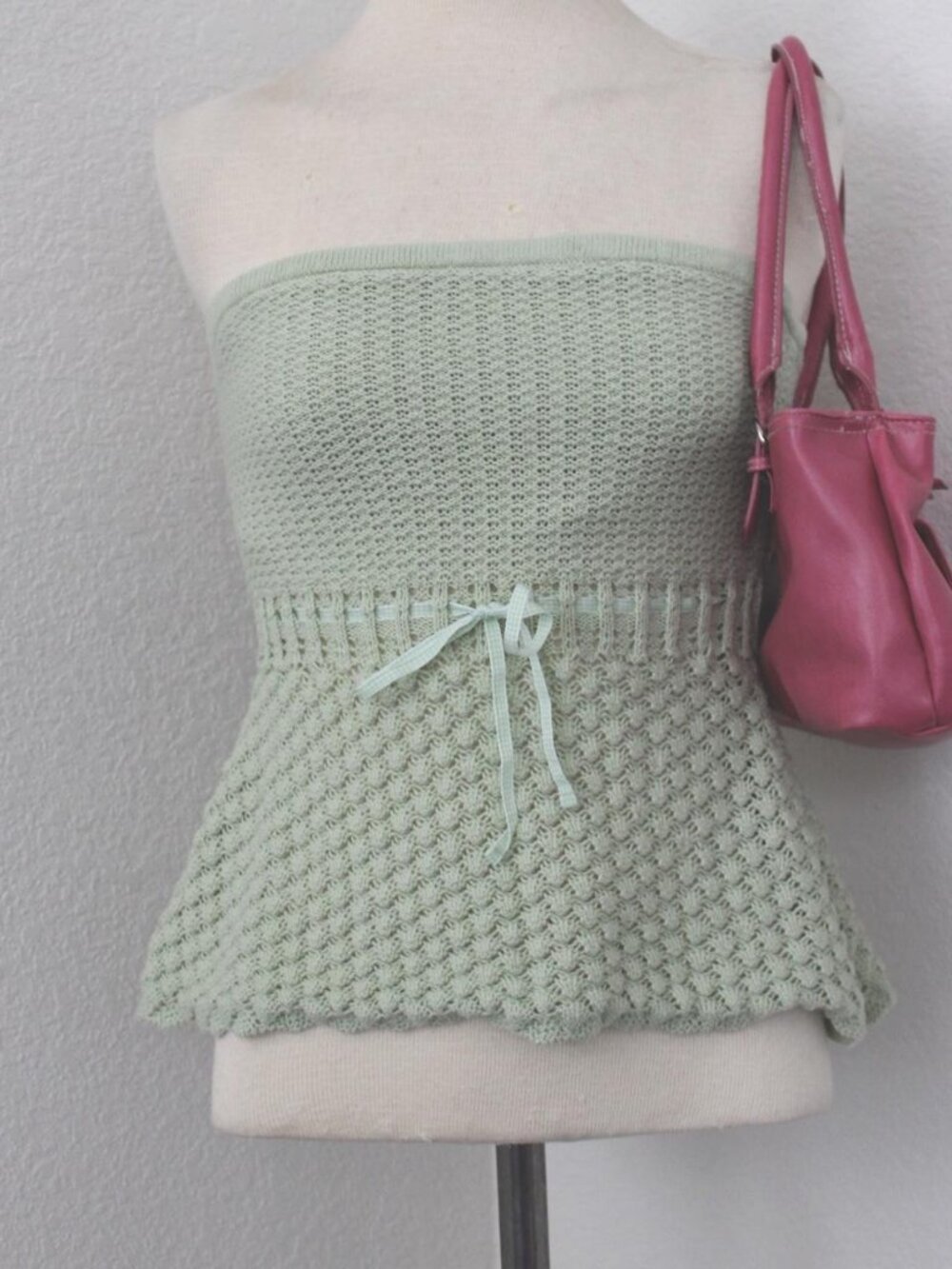 cottage core green knit strapless top with cute bow detail 🦢